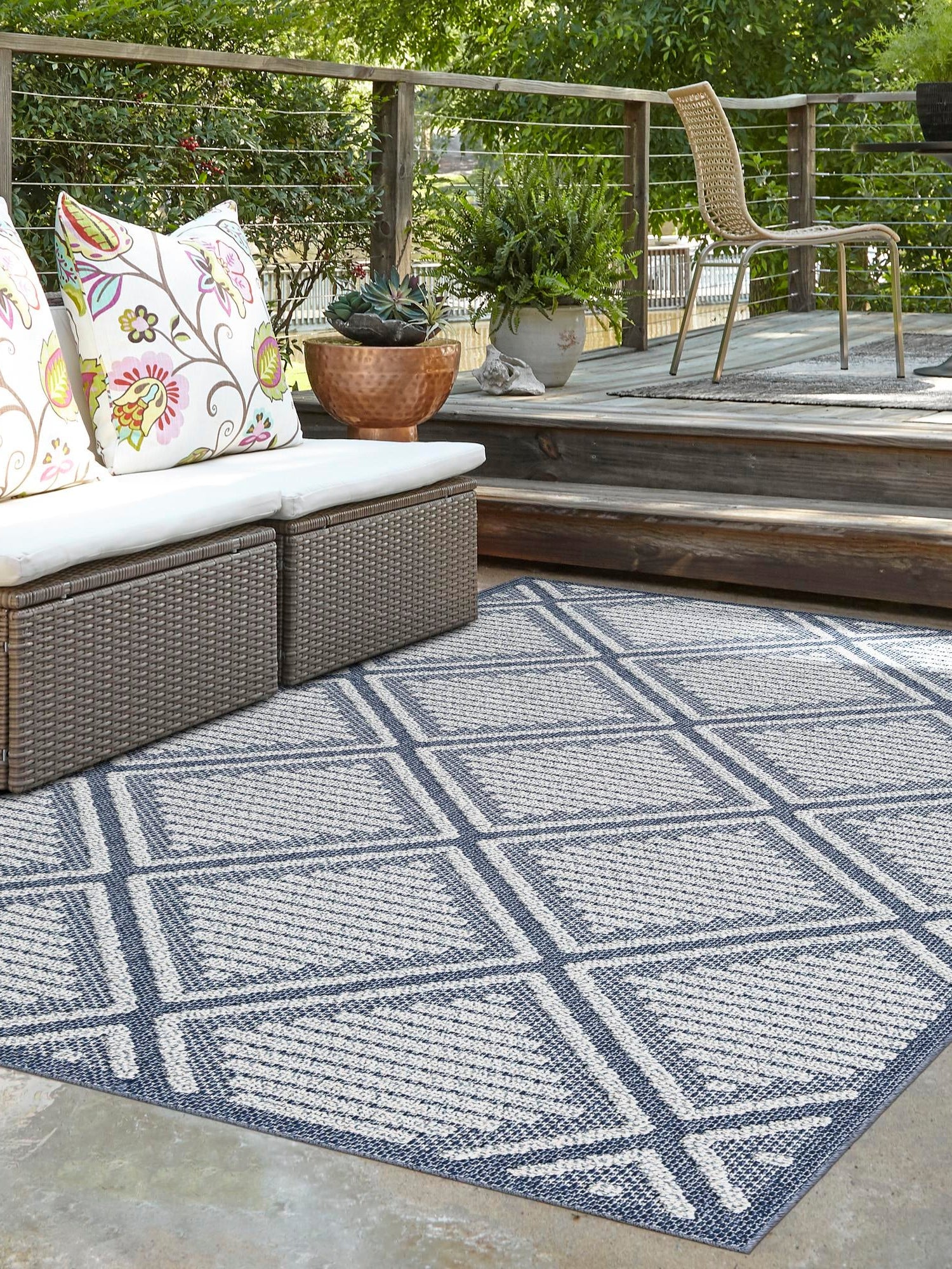 Navy Blue 5' 3 x 8' Symphony Outdoor Rectangle Area Rug Weather Resistant for Patio, Deck, Terrace, Balcony, Porch Durable Outside Carpet for Sale at Rug Engine