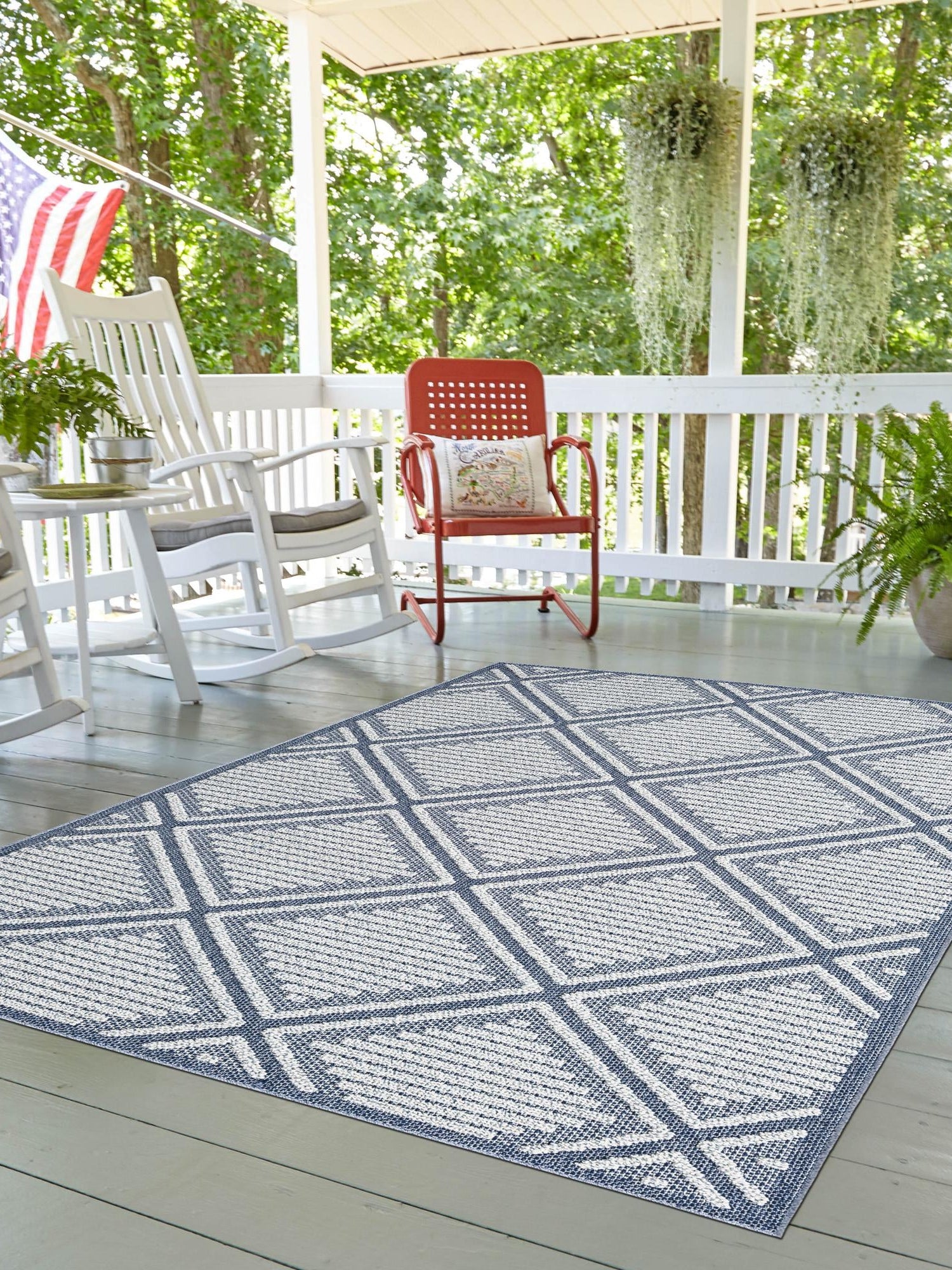 Navy Blue 6' 1 x 9' Symphony Outdoor Rectangle Area Rug Weather Resistant for Patio, Deck, Terrace, Balcony, Porch Durable Outside Carpet for Sale at Rug Engine