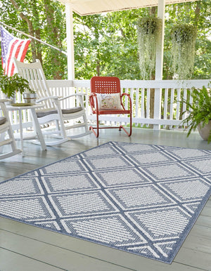 Navy Blue 6' 1 x 9' Symphony Outdoor Rectangle Area Rug Weather Resistant for Patio, Deck, Terrace, Balcony, Porch Durable Outside Carpet for Sale at Rug Engine