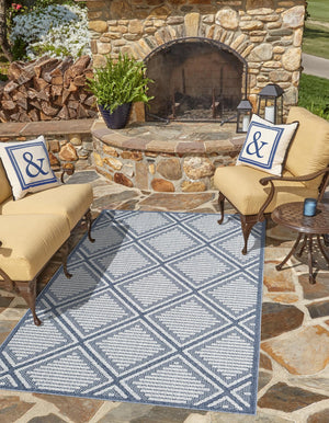 Navy Blue 9' x 12' Symphony Outdoor Rectangle Area Rug Weather Resistant for Patio, Deck, Terrace, Balcony, Porch Durable Outside Carpet for Sale at Rug Engine