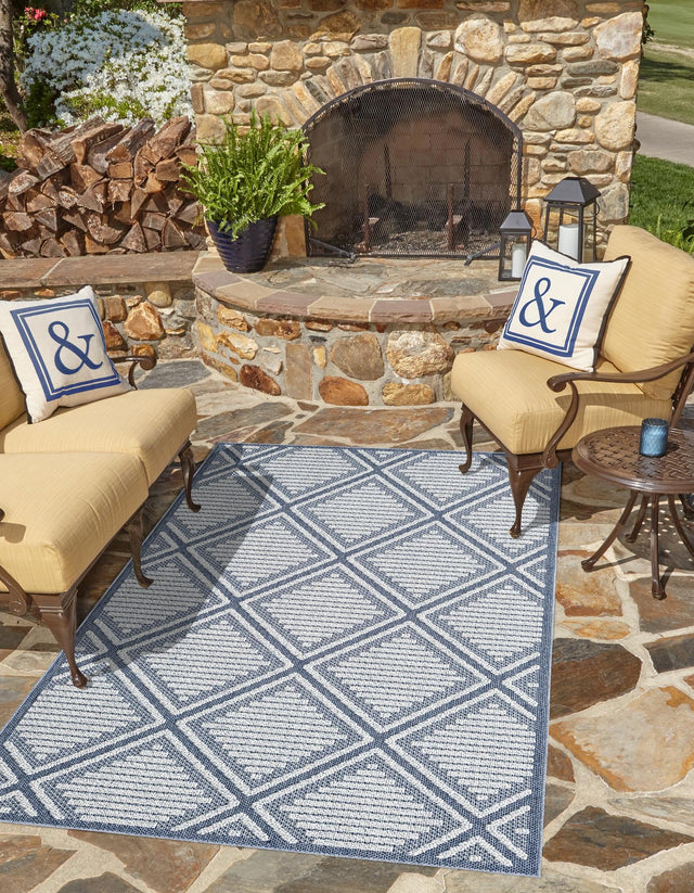 Navy Blue 2' x 3' 1 Symphony Outdoor Rectangle Area Rug Weather Resistant for Patio, Deck, Terrace, Balcony, Porch Durable Outside Carpet for Sale at Rug Engine