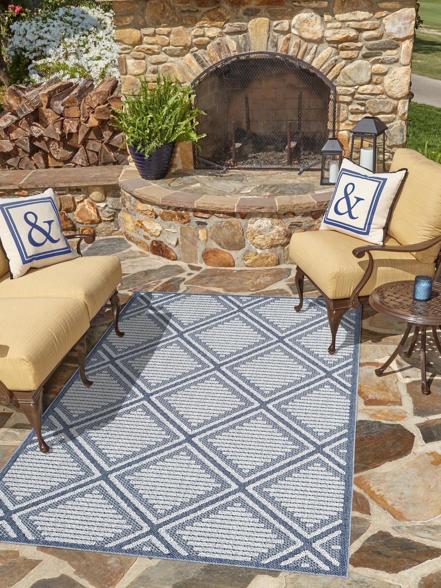 Navy Blue 10' x 14' 1 Symphony Outdoor Rectangle Area Rug Weather Resistant for Patio, Deck, Terrace, Balcony, Porch Durable Outside Carpet for Sale at Rug Engine