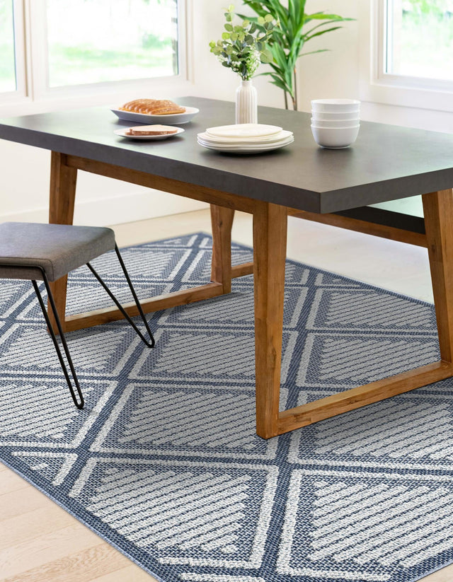 Navy Blue 5' 3 x 8' Symphony Outdoor Rectangle Area Rug Weather Resistant for Patio, Deck, Terrace, Balcony, Porch