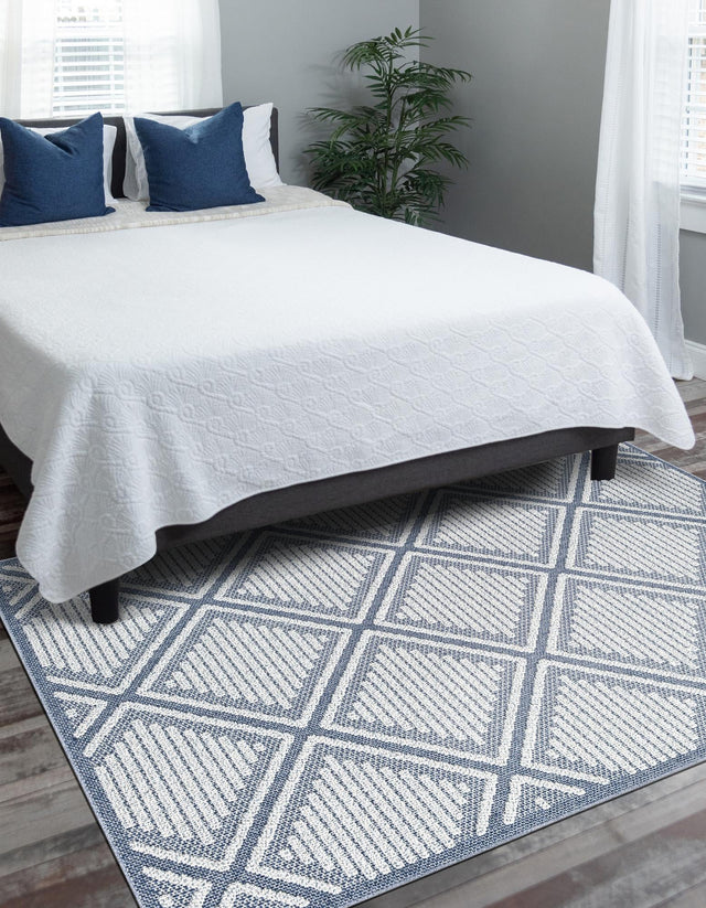 Navy Blue 9' x 12' Symphony Outdoor Rectangle Area Rug Weather Resistant for Patio, Deck, Terrace, Balcony, Porch Durable Outside Carpet for Sale at Rug Engine