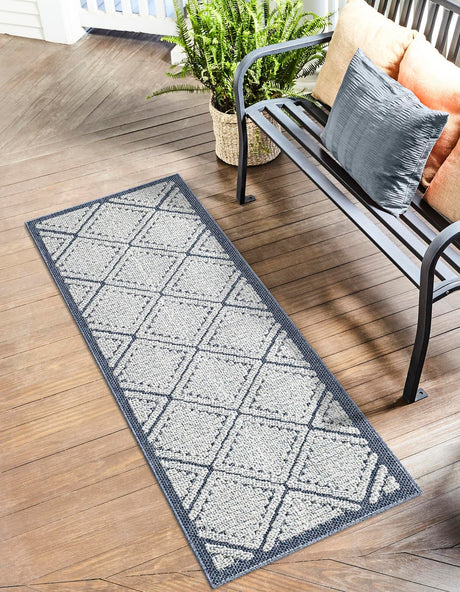 Navy Blue 2' x 6' 1 Symphony Outdoor Runner Area Rug Weather Resistant for Patio, Deck, Terrace, Balcony, Porch Durable Outside Carpet for Sale at Rug Engine