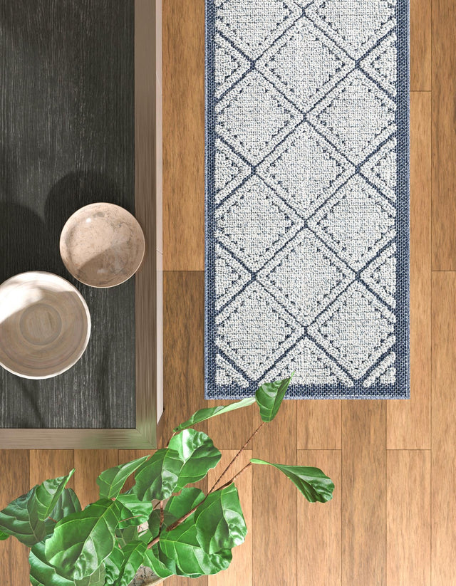 Navy Blue 2' x 6' 1 Symphony Outdoor Runner Area Rug Weather Resistant for Patio, Deck, Terrace, Balcony, Porch Durable Outside Carpet for Sale at Rug Engine