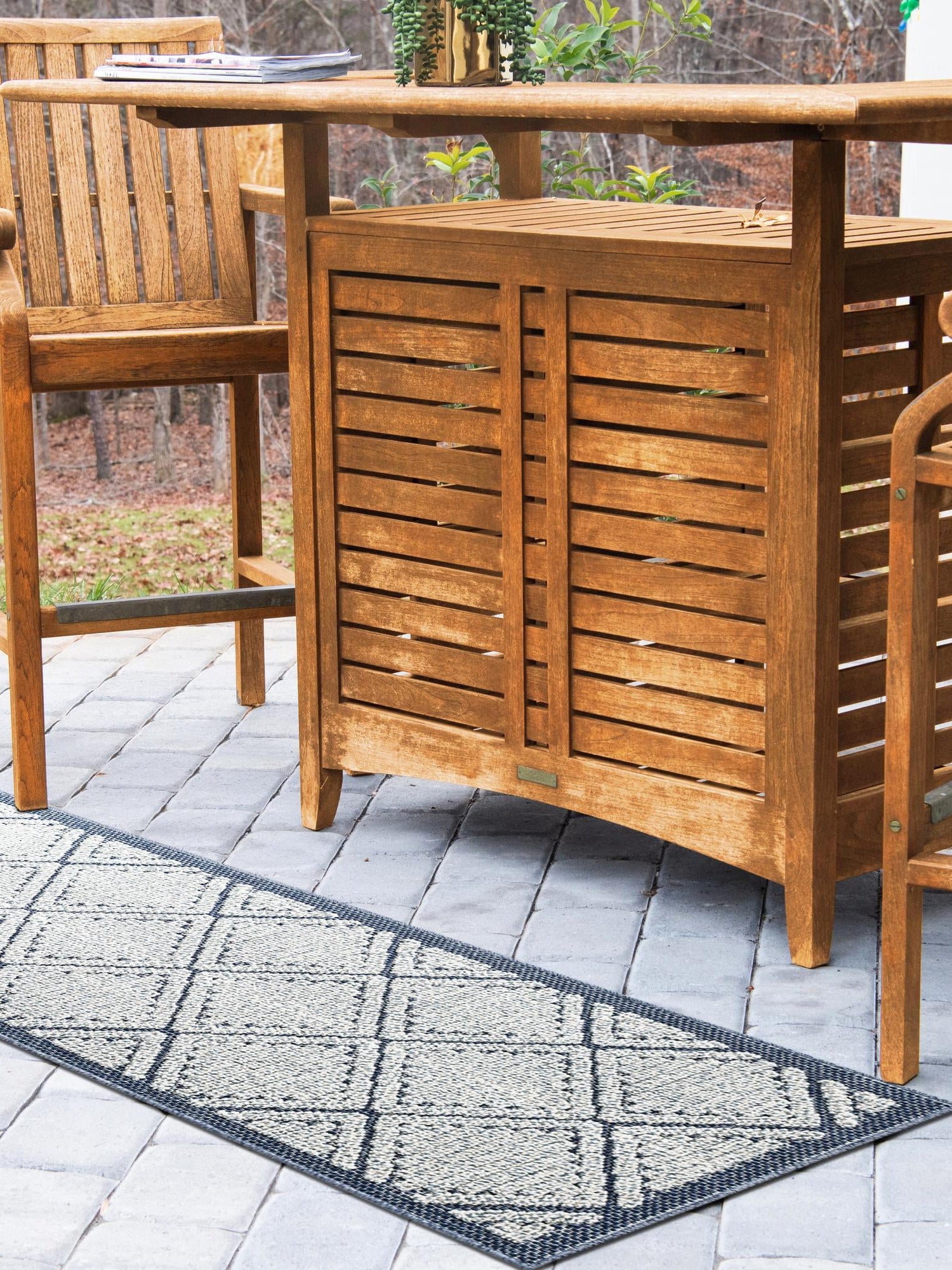 Navy Blue 2' 7 x 12' Symphony Outdoor Runner Area Rug Weather Resistant for Patio, Deck, Terrace, Balcony, Porch Durable Outside Carpet for Sale at Rug Engine