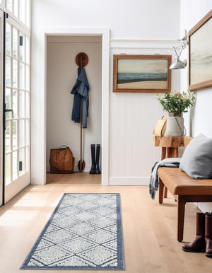Navy Blue 2' x 6' 1 Symphony Outdoor Runner Area Rug Weather Resistant for Patio, Deck, Terrace, Balcony, Porch Durable Outside Carpet for Sale at Rug Engine