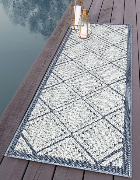 Navy Blue 2' x 6' 1 Symphony Outdoor Runner Area Rug Weather Resistant for Patio, Deck, Terrace, Balcony, Porch Durable Outside Carpet for Sale at Rug Engine