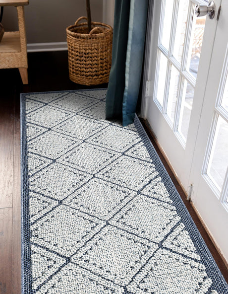 Navy Blue 2' x 6' 1 Symphony Outdoor Runner Area Rug Weather Resistant for Patio, Deck, Terrace, Balcony, Porch Durable Outside Carpet for Sale at Rug Engine