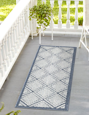 Navy Blue 2' x 6' 1 Symphony Outdoor Runner Area Rug Weather Resistant for Patio, Deck, Terrace, Balcony, Porch Durable Outside Carpet for Sale at Rug Engine