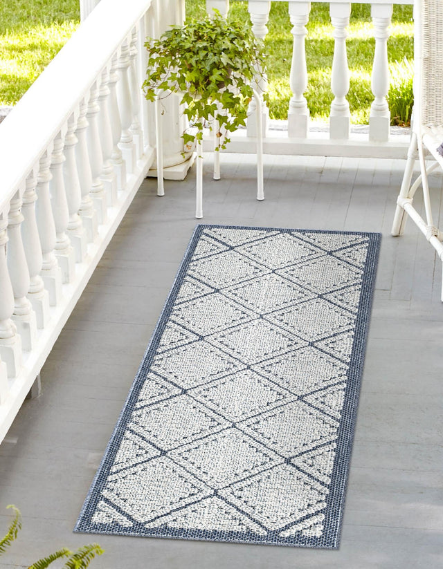 Navy Blue 2' x 6' 1 Symphony Outdoor Runner Area Rug Weather Resistant for Patio, Deck, Terrace, Balcony, Porch Durable Outside Carpet for Sale at Rug Engine