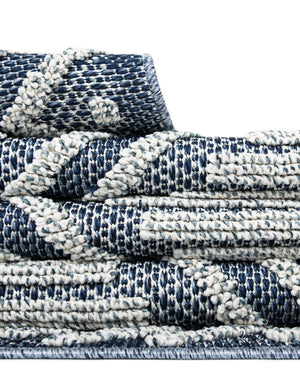 Navy Blue 2' x 6' 1 Symphony Outdoor Runner Area Rug Weather Resistant for Patio, Deck, Terrace, Balcony, Porch Durable Outside Carpet for Sale at Rug Engine