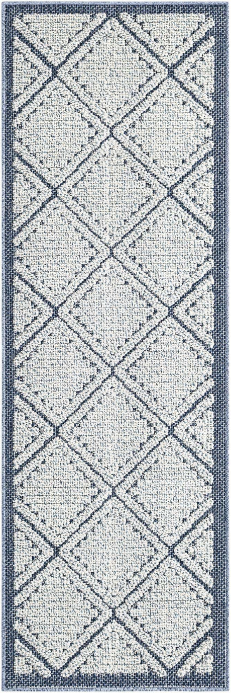 Navy Blue 2' x 6' 1 Symphony Outdoor Runner Area Rug Weather Resistant for Patio, Deck, Terrace, Balcony, Porch Durable Outside Carpet for Sale at Rug Engine