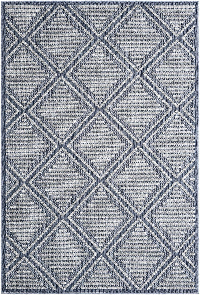 Navy Blue 6' 1 x 9' Symphony Outdoor Rectangle Area Rug Weather Resistant for Patio, Deck, Terrace, Balcony, Porch Durable Outside Carpet for Sale at Rug Engine