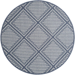 Navy Blue 7' 10 x 7' 10 Symphony Outdoor Round Area Rug Weather Resistant for Patio, Deck, Terrace, Balcony, Porch Durable Outside Carpet for Sale at Rug Engine