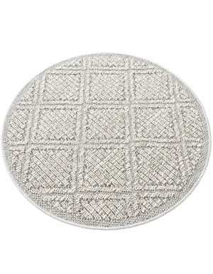 Light Gray 3' 1 x 3' 1 Symphony Outdoor Round Area Rug Weather Resistant for Patio, Deck, Terrace, Balcony, Porch Durable Outside Carpet for Sale at Rug Engine