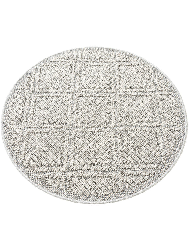 Light Gray 3' 1 x 3' 1 Symphony Outdoor Round Area Rug Weather Resistant for Patio, Deck, Terrace, Balcony, Porch Durable Outside Carpet for Sale at Rug Engine