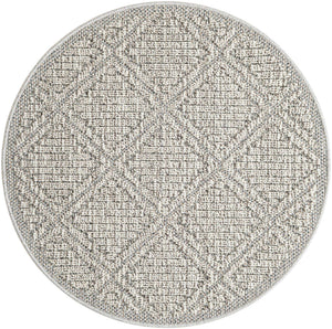 Light Gray 3' 1 x 3' 1 Symphony Outdoor Round Area Rug Weather Resistant for Patio, Deck, Terrace, Balcony, Porch Durable Outside Carpet for Sale at Rug Engine