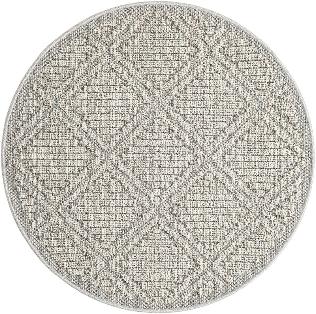 Light Gray 3' 1 x 3' 1 Symphony Outdoor Round Area Rug Weather Resistant for Patio, Deck, Terrace, Balcony, Porch Durable Outside Carpet for Sale at Rug Engine