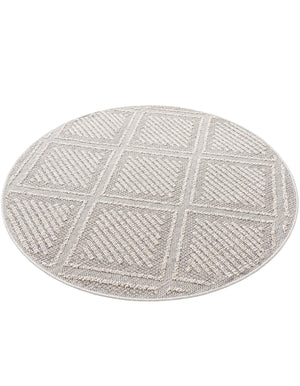 Light Gray 5' 3 x 5' 3 Symphony Outdoor Round Area Rug Weather Resistant for Patio, Deck, Terrace, Balcony, Porch Durable Outside Carpet for Sale at Rug Engine