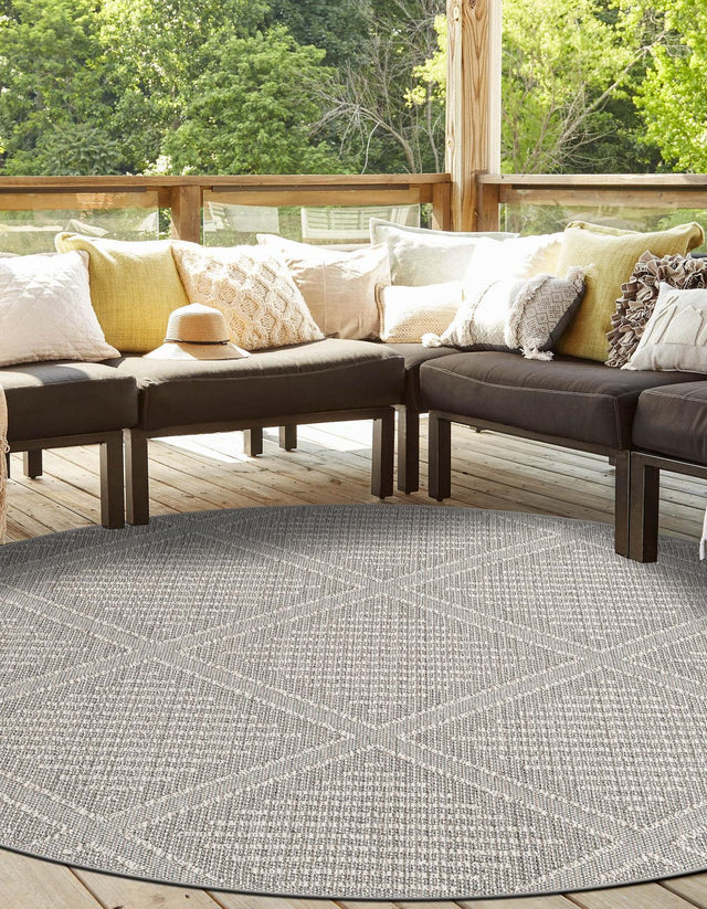 Light Gray 7' 10 x 7' 10 Symphony Outdoor Round Area Rug Weather Resistant for Patio, Deck, Terrace, Balcony, Porch Durable Outside Carpet for Sale at Rug Engine