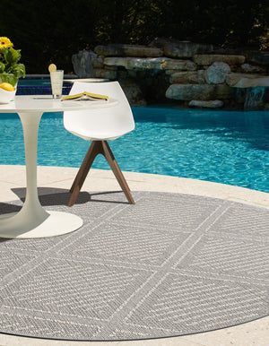 Light Gray 5' 3 x 5' 3 Symphony Outdoor Round Area Rug Weather Resistant for Patio, Deck, Terrace, Balcony, Porch Durable Outside Carpet for Sale at Rug Engine
