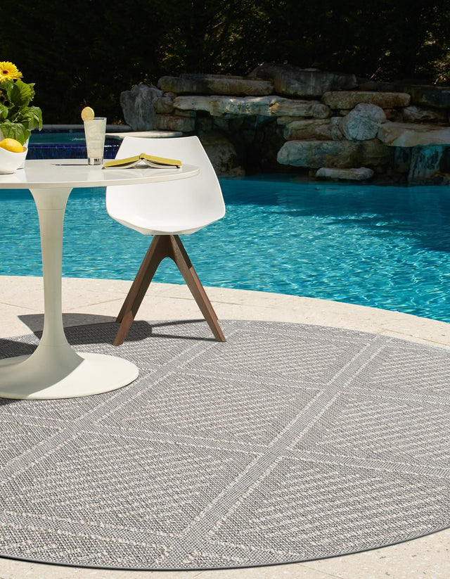 Light Gray 3' 1 x 3' 1 Symphony Outdoor Round Area Rug Weather Resistant for Patio, Deck, Terrace, Balcony, Porch Durable Outside Carpet for Sale at Rug Engine