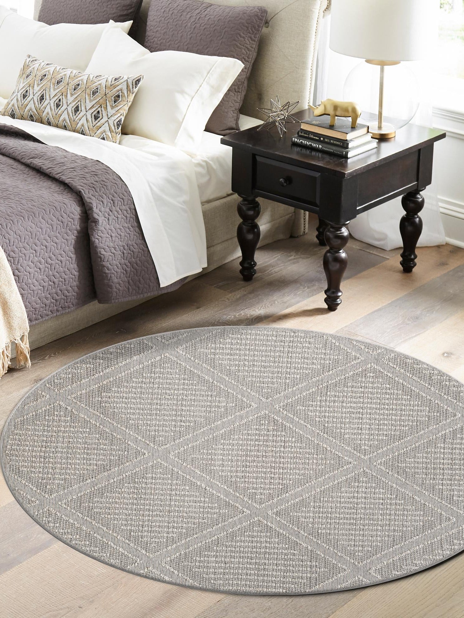 Light Gray 3' 1 x 3' 1 Symphony Outdoor Round Area Rug Weather Resistant for Patio, Deck, Terrace, Balcony, Porch Durable Outside Carpet for Sale at Rug Engine