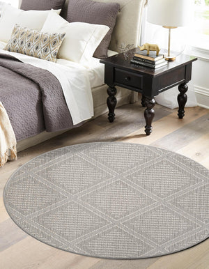 Light Gray 3' 1 x 3' 1 Symphony Outdoor Round Area Rug Weather Resistant for Patio, Deck, Terrace, Balcony, Porch Durable Outside Carpet for Sale at Rug Engine
