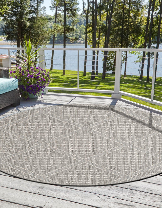 Light Gray 5' 3 x 5' 3 Symphony Outdoor Round Area Rug Weather Resistant for Patio, Deck, Terrace, Balcony, Porch Durable Outside Carpet for Sale at Rug Engine