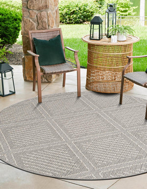 Light Gray 5' 3 x 5' 3 Symphony Outdoor Round Area Rug Weather Resistant for Patio, Deck, Terrace, Balcony, Porch Durable Outside Carpet for Sale at Rug Engine