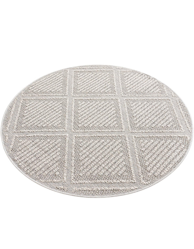 Light Gray 5' 3 x 5' 3 Symphony Outdoor Round Area Rug Weather Resistant for Patio, Deck, Terrace, Balcony, Porch Durable Outside Carpet for Sale at Rug Engine