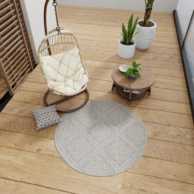 Light Gray 5' 3 x 5' 3 Symphony Outdoor Round Area Rug Weather Resistant for Patio, Deck, Terrace, Balcony, Porch Durable Outside Carpet for Sale at Rug Engine