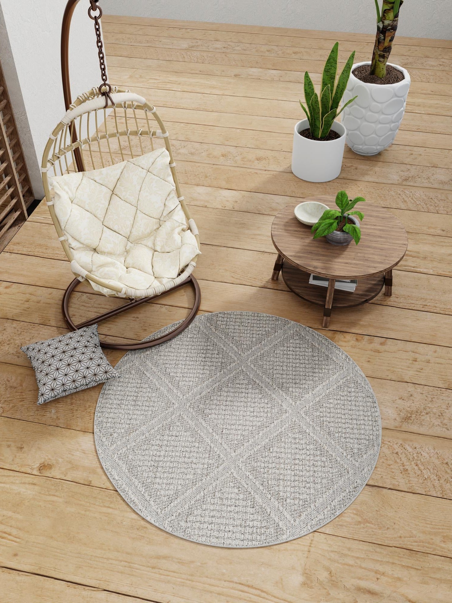 Light Gray 3' 1 x 3' 1 Symphony Outdoor Round Area Rug Weather Resistant for Patio, Deck, Terrace, Balcony, Porch Durable Outside Carpet for Sale at Rug Engine