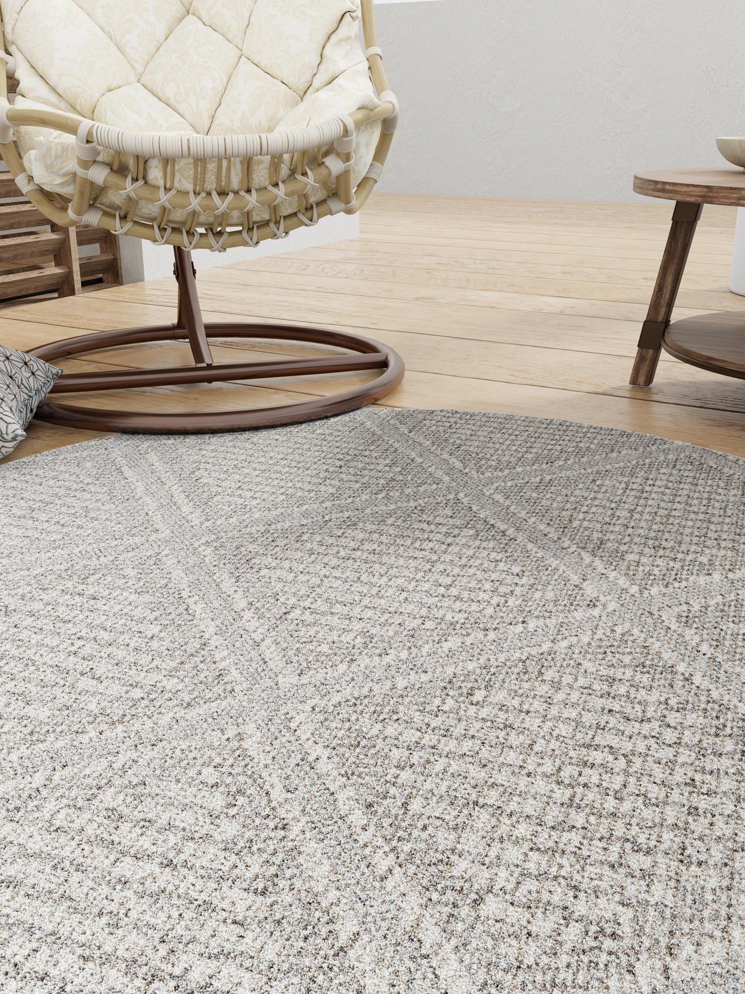 Light Gray 3' 1 x 3' 1 Symphony Outdoor Round Area Rug Weather Resistant for Patio, Deck, Terrace, Balcony, Porch Durable Outside Carpet for Sale at Rug Engine