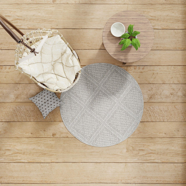 Light Gray 5' 3 x 5' 3 Symphony Outdoor Round Area Rug Weather Resistant for Patio, Deck, Terrace, Balcony, Porch Durable Outside Carpet for Sale at Rug Engine