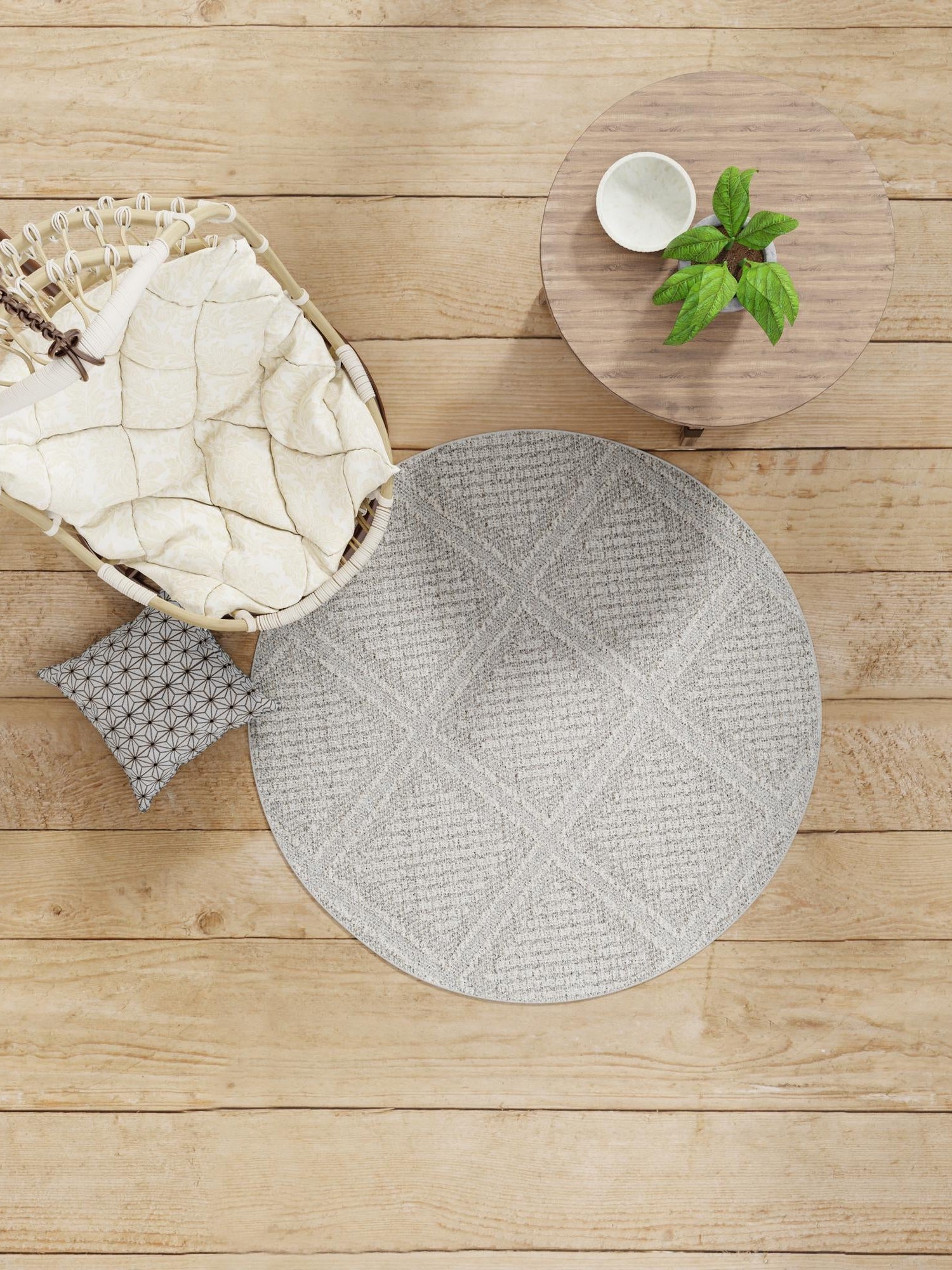 Light Gray 3' 1 x 3' 1 Symphony Outdoor Round Area Rug Weather Resistant for Patio, Deck, Terrace, Balcony, Porch Durable Outside Carpet for Sale at Rug Engine