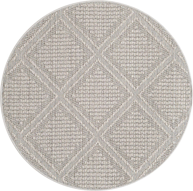 Light Gray 5' 3 x 5' 3 Symphony Outdoor Round Area Rug Weather Resistant for Patio, Deck, Terrace, Balcony, Porch Durable Outside Carpet for Sale at Rug Engine