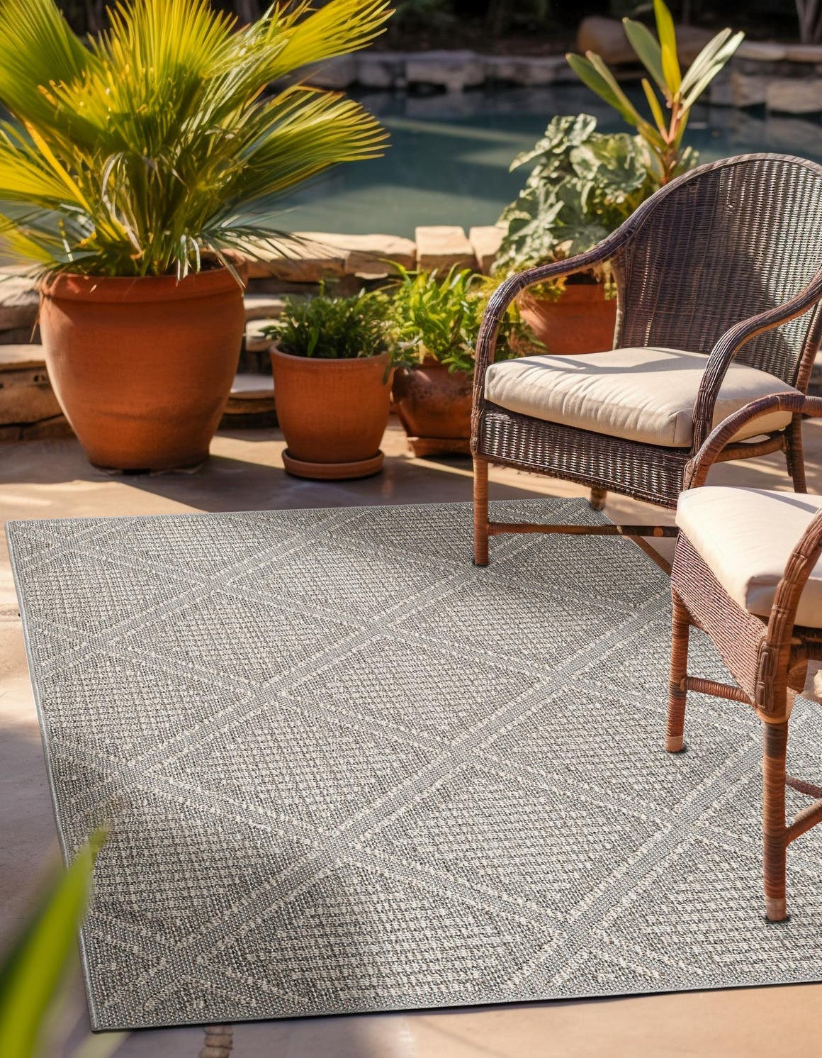 Light Gray 4' 1 x 6' 1 Symphony Outdoor Rectangle Area Rug Weather Resistant for Patio, Deck, Terrace, Balcony, Porch Durable Outside Carpet for Sale at Rug Engine