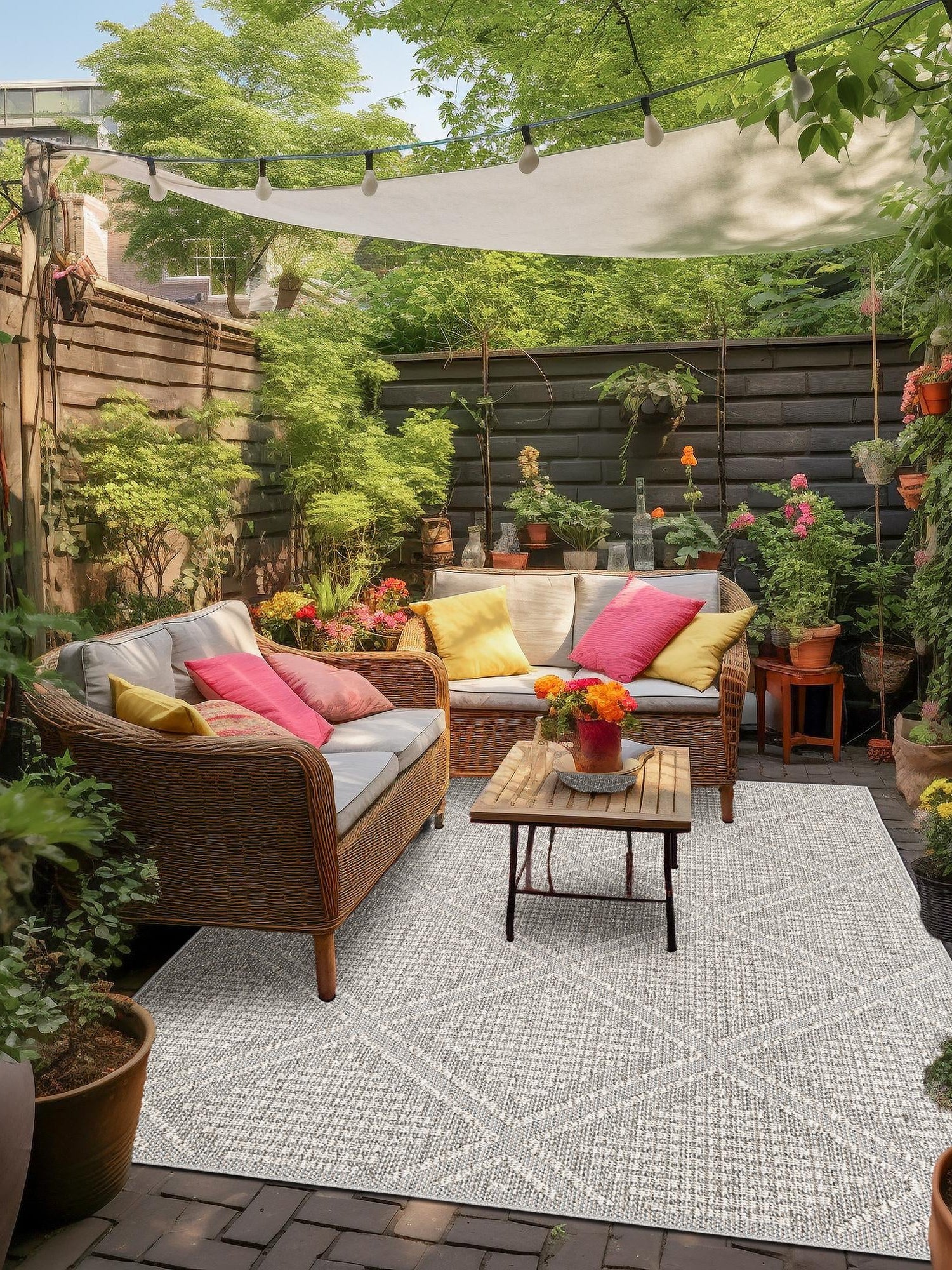 Light Gray 5' 3 x 8' Symphony Outdoor Rectangle Area Rug Weather Resistant for Patio, Deck, Terrace, Balcony, Porch Durable Outside Carpet for Sale at Rug Engine