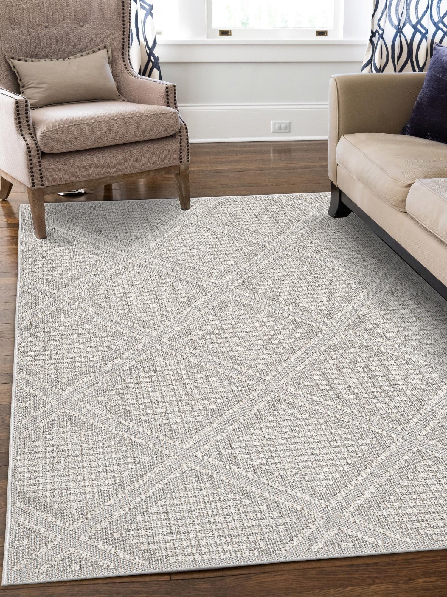Light Gray 5' 3 x 8' Symphony Outdoor Rectangle Area Rug Weather Resistant for Patio, Deck, Terrace, Balcony, Porch Durable Outside Carpet for Sale at Rug Engine