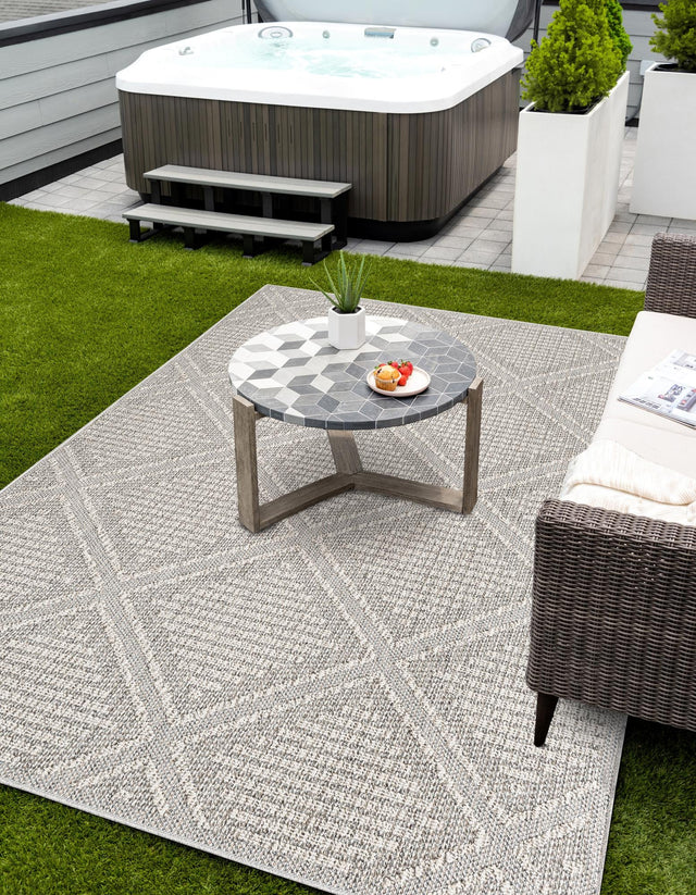 Light Gray 9' x 12' Symphony Outdoor Rectangle Area Rug Weather Resistant for Patio, Deck, Terrace, Balcony, Porch Durable Outside Carpet for Sale at Rug Engine