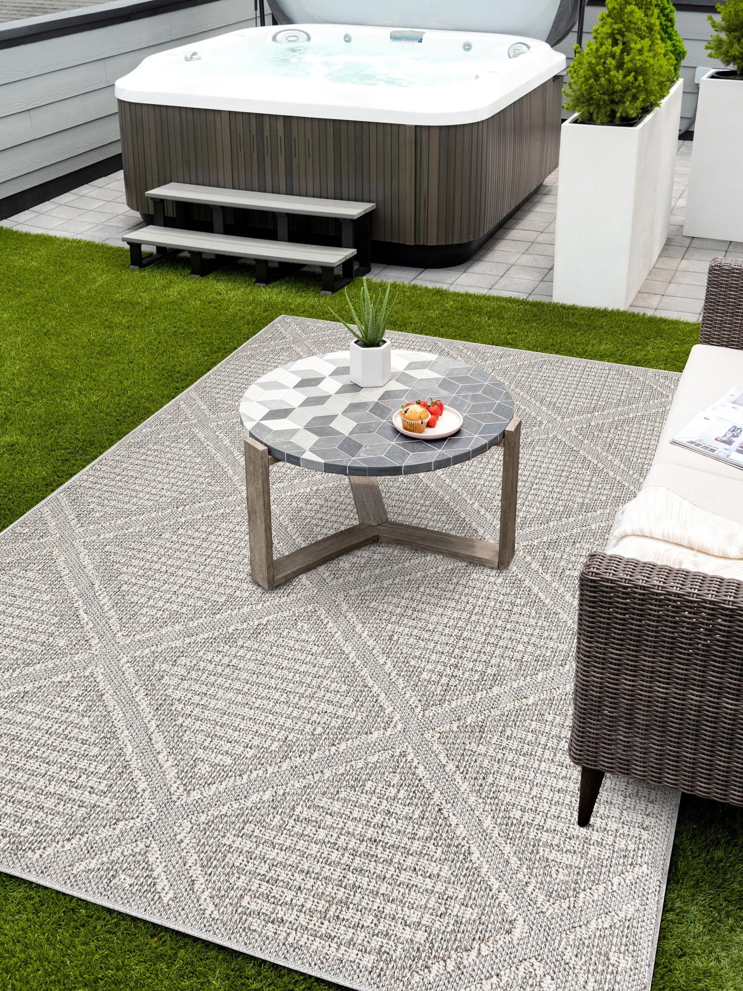 Light Gray 6' 1 x 9' Symphony Outdoor Rectangle Area Rug Weather Resistant for Patio, Deck, Terrace, Balcony, Porch Durable Outside Carpet for Sale at Rug Engine