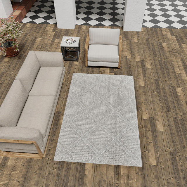 Light Gray 4' 1 x 6' 1 Symphony Outdoor Rectangle Area Rug Weather Resistant for Patio, Deck, Terrace, Balcony, Porch Durable Outside Carpet for Sale at Rug Engine