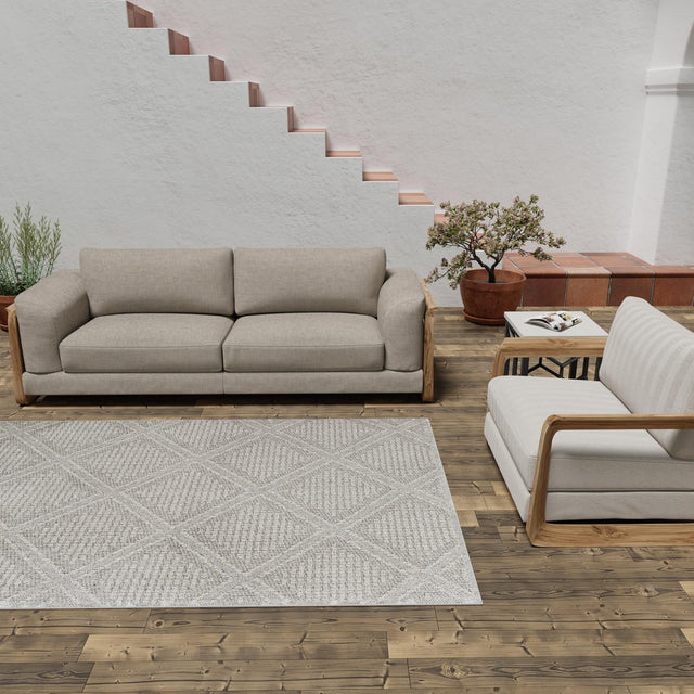 Light Gray 9' x 12' Symphony Outdoor Rectangle Area Rug Weather Resistant for Patio, Deck, Terrace, Balcony, Porch Durable Outside Carpet for Sale at Rug Engine