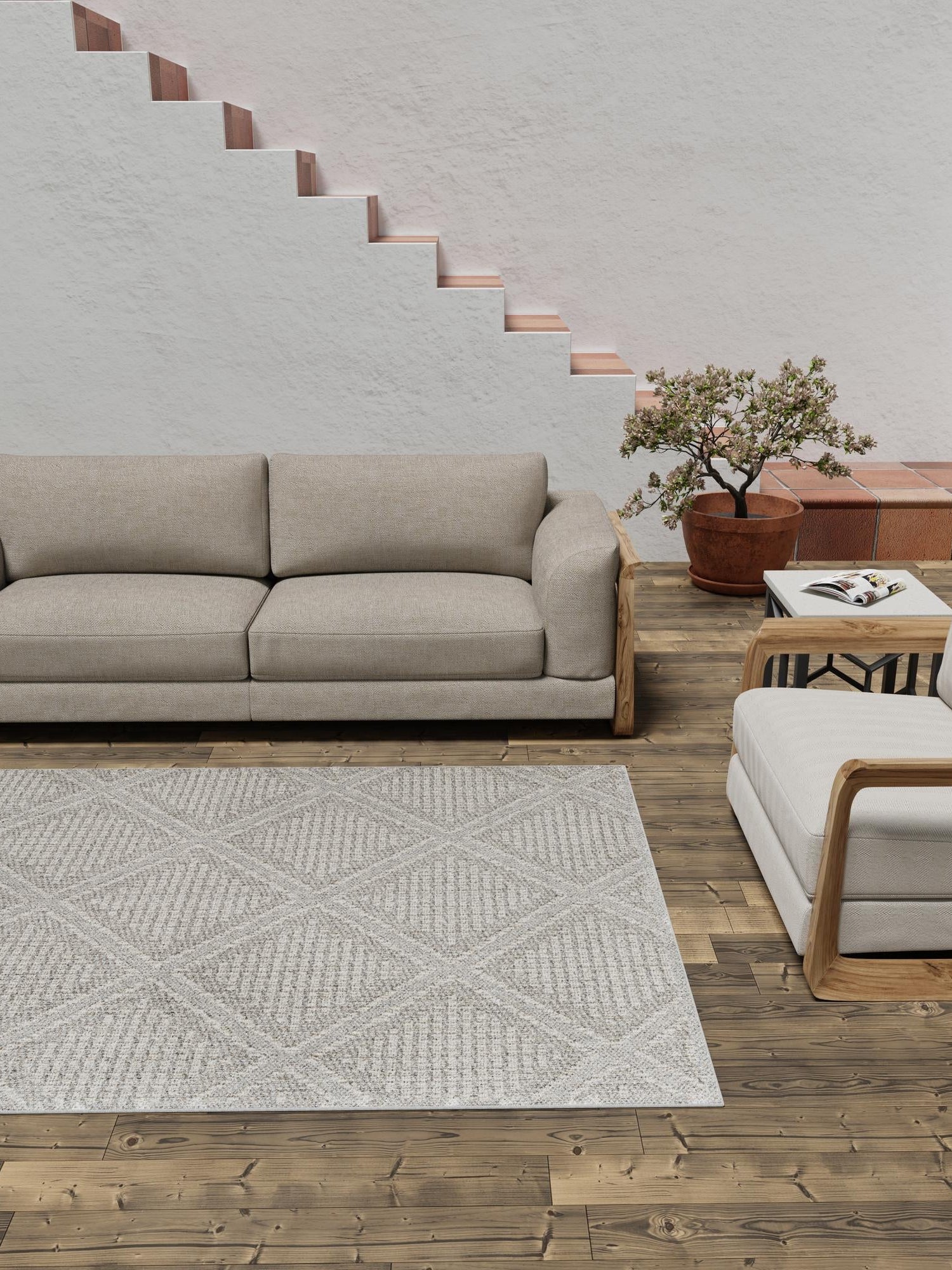 Light Gray 4' 1 x 6' 1 Symphony Outdoor Rectangle Area Rug Weather Resistant for Patio, Deck, Terrace, Balcony, Porch Durable Outside Carpet for Sale at Rug Engine