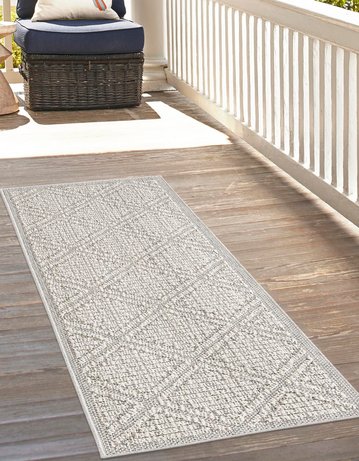 Light Gray 2' x 6' 1 Symphony Outdoor Runner Area Rug Weather Resistant for Patio, Deck, Terrace, Balcony, Porch Durable Outside Carpet for Sale at Rug Engine