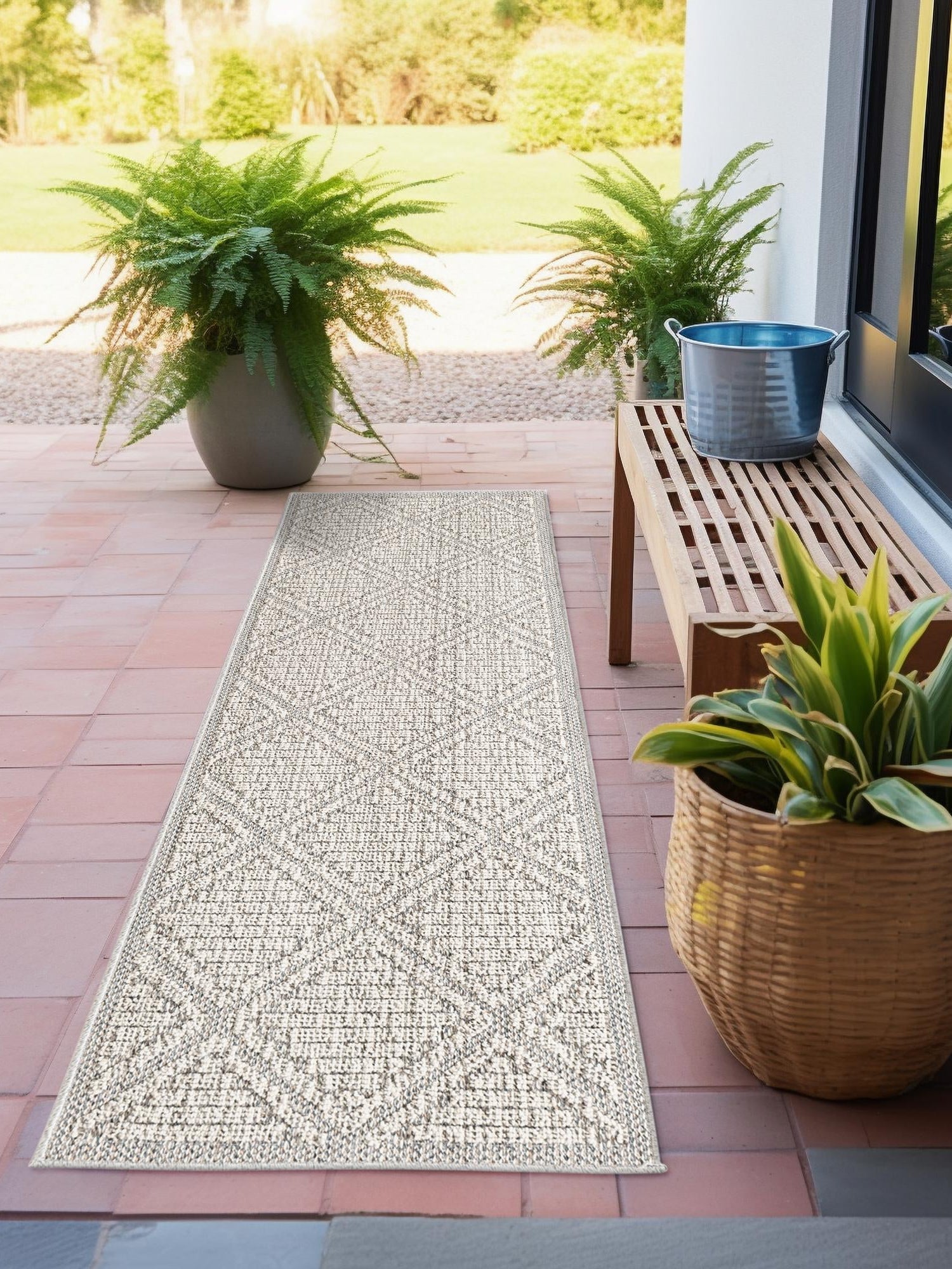 Light Gray 2' 7 x 12' Symphony Outdoor Runner Area Rug Weather Resistant for Patio, Deck, Terrace, Balcony, Porch Durable Outside Carpet for Sale at Rug Engine