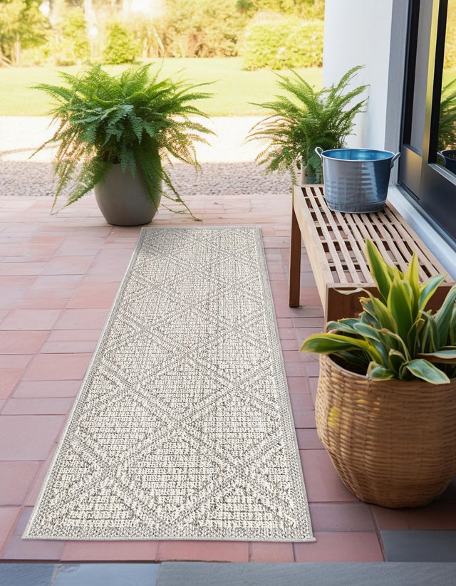 Light Gray 2' 7 x 12' Symphony Outdoor Runner Area Rug Weather Resistant for Patio, Deck, Terrace, Balcony, Porch Durable Outside Carpet for Sale at Rug Engine